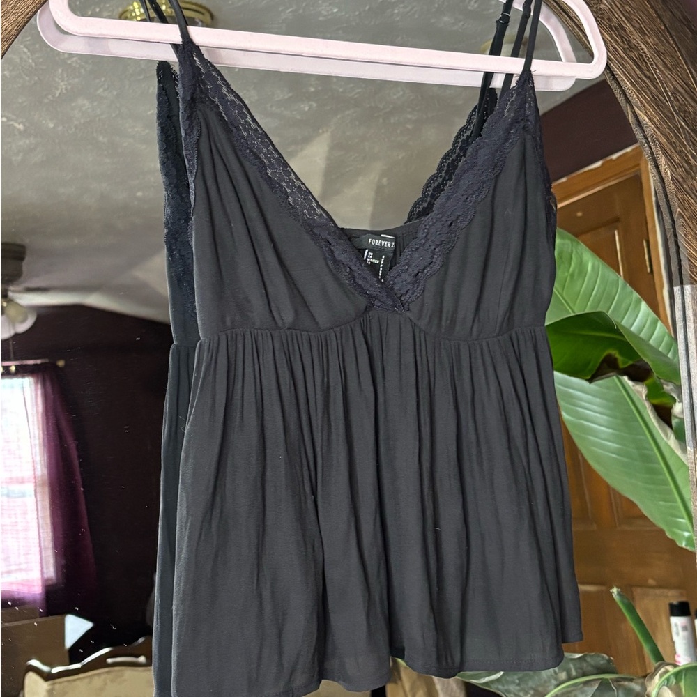 Forever 21 Black Lace-Trim V-Neck Cami